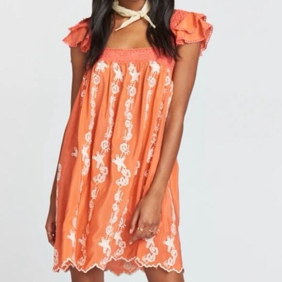 Show Me Your MuMu Blushing Lace Coral Floral 100% Silk Mini Dress Size Medium - Picture 1 of 7